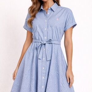 U.S. Polo Assn. NWT Button Front Shirt Dress Blue Belted